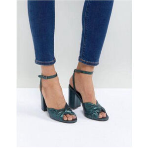 New Look Emerald Green Metallic Block Heel Sandals Twisted Knot Size EU 40 US 9